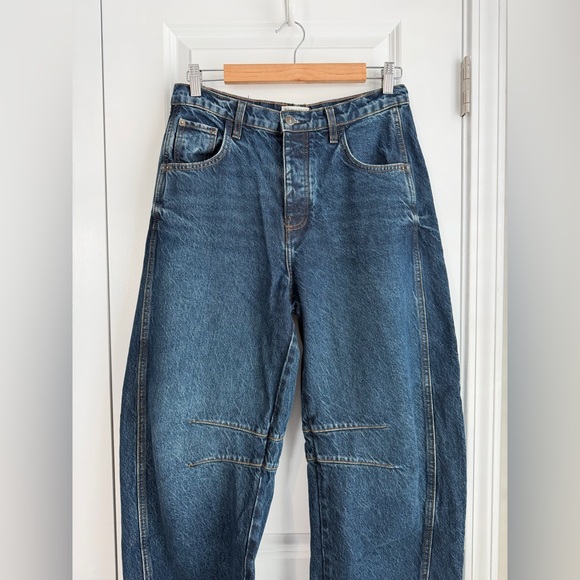 Free People We The Free Good Luck Mid-Rise Barrel Jeans Deep End Size 27 - Picture 3 of 12